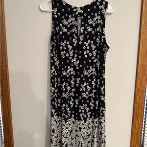 LOFT Black and White Floral Midi Dress